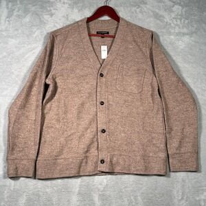 Banana Republic Sweater Mens L‎ Brown Cardigan Boucle V Camel Wool Blend